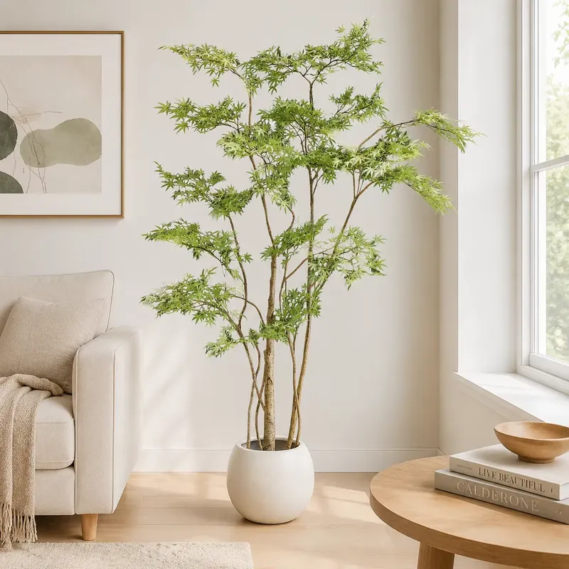 Dracaena Marginata - ต้นเมเปิ้ลญี่ปุ่นประดิษฐ์ในกระถาง สมจริงเหมือนมีชีวิต ต้นไม้ปลอมสีเขียวสำหรับตกแต่งภายในบ้านและสำนักงาน